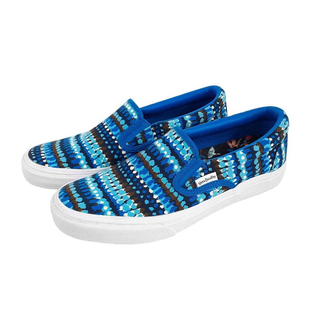 Vera Bradley Canvas Sneakers Java Blue Beads Slip On Boat Shoes Womens 7.5